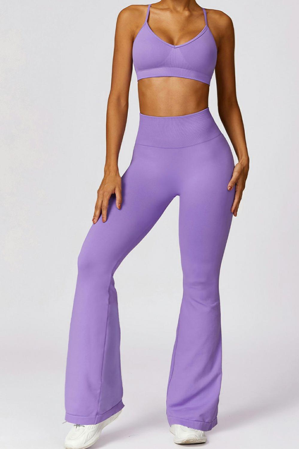 Womens  Activewear Sets | Wisteria Criss Cross Bra and High Waist Flare Pants Active Set ACTIVEWEAR Activewear Sets