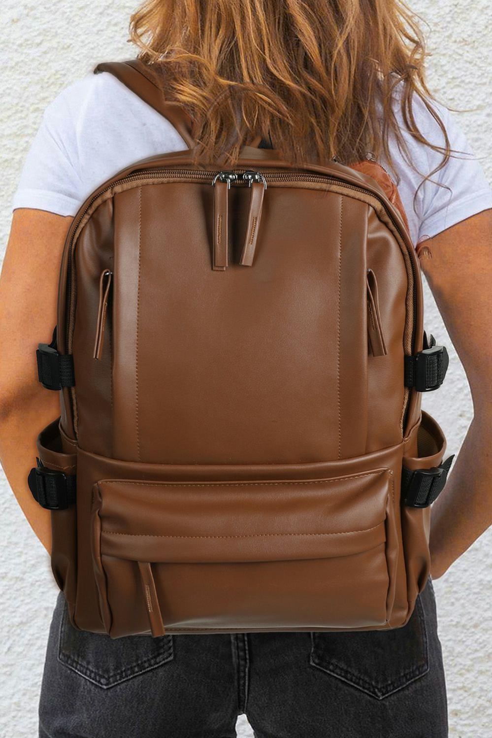 Womens  Backpacks | Chestnut Faux Leather Zipped Large Capacity Backpack SHOES & BAGS Backpacks