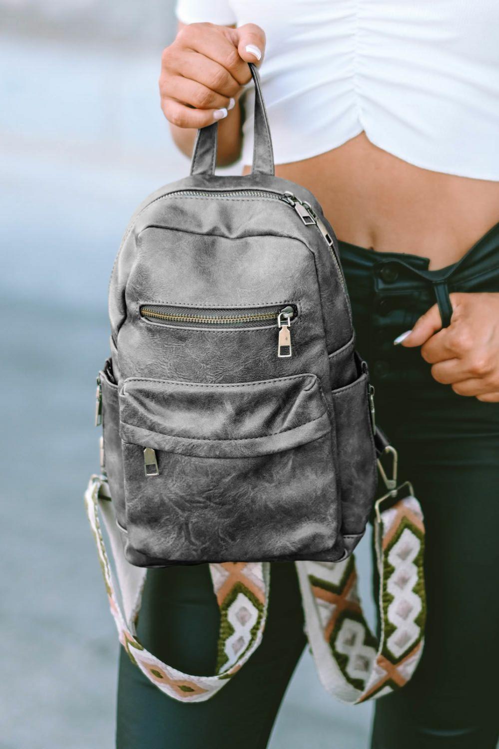 Womens  Backpacks | Gray Double Zipper Faux Leather Backpack Backpacks Backpacks