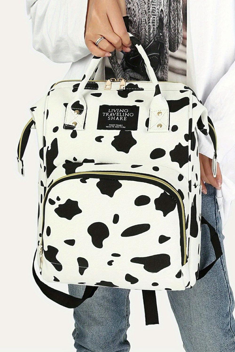 Womens  Backpacks | White Cow Spot Print Multi Pocket Canvas Backpack Backpacks Backpacks