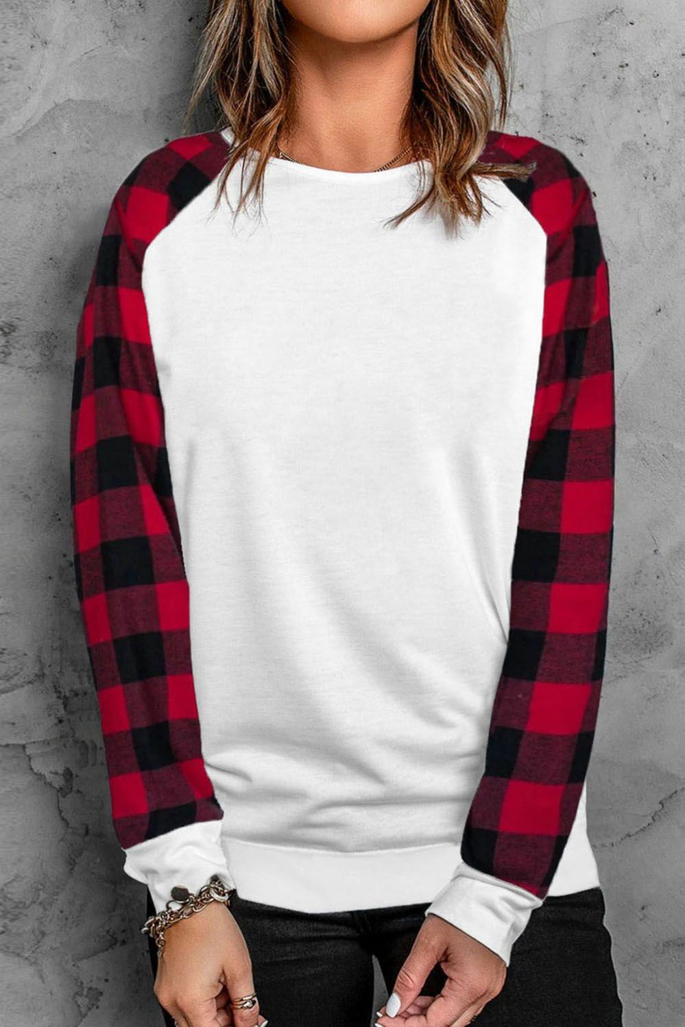 Womens  Blank Apparel | White Buffalo Plaid Long Sleeve Sweatshirt Blank Apparel Blank Apparel