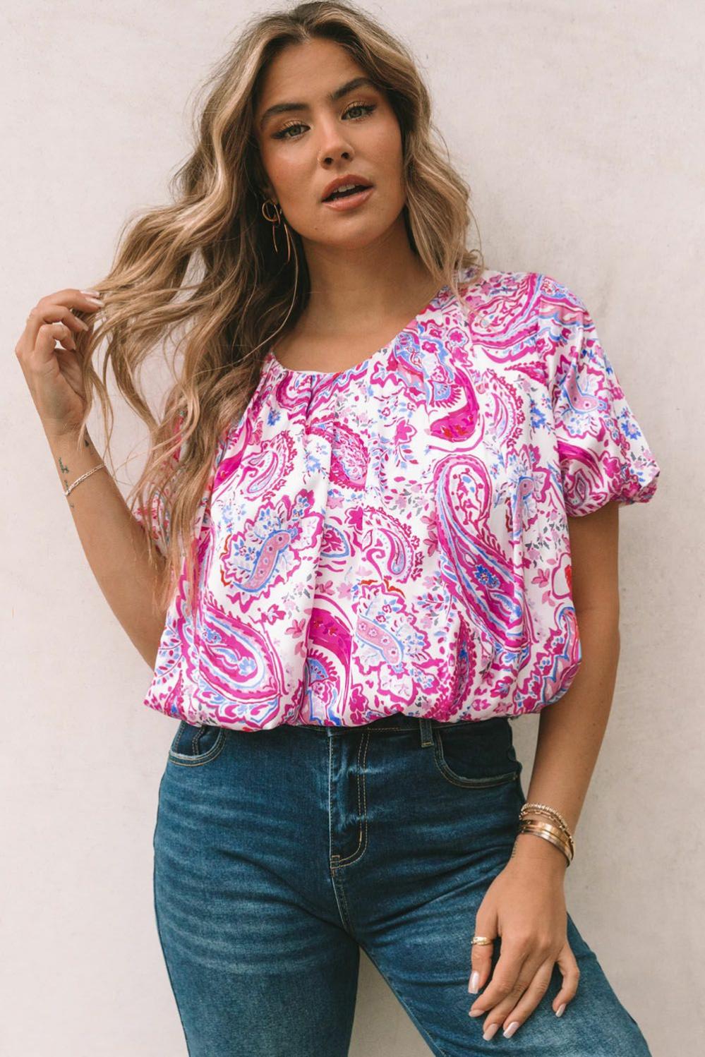 Womens  Blouses & Shirts | Paisley Pattern Print Puff Sleeve V Neck Blouse Blouses & Shirts Blouses & Shirts