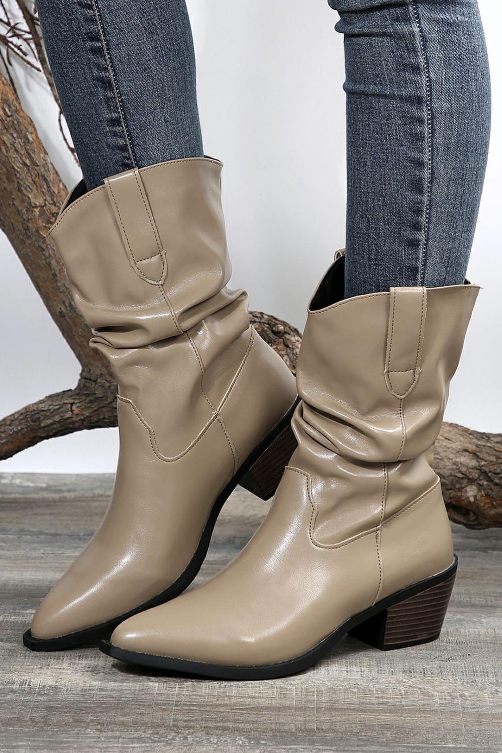 Womens  Boots | Block Heel Scrunch Leather Western Boots Boots Boots