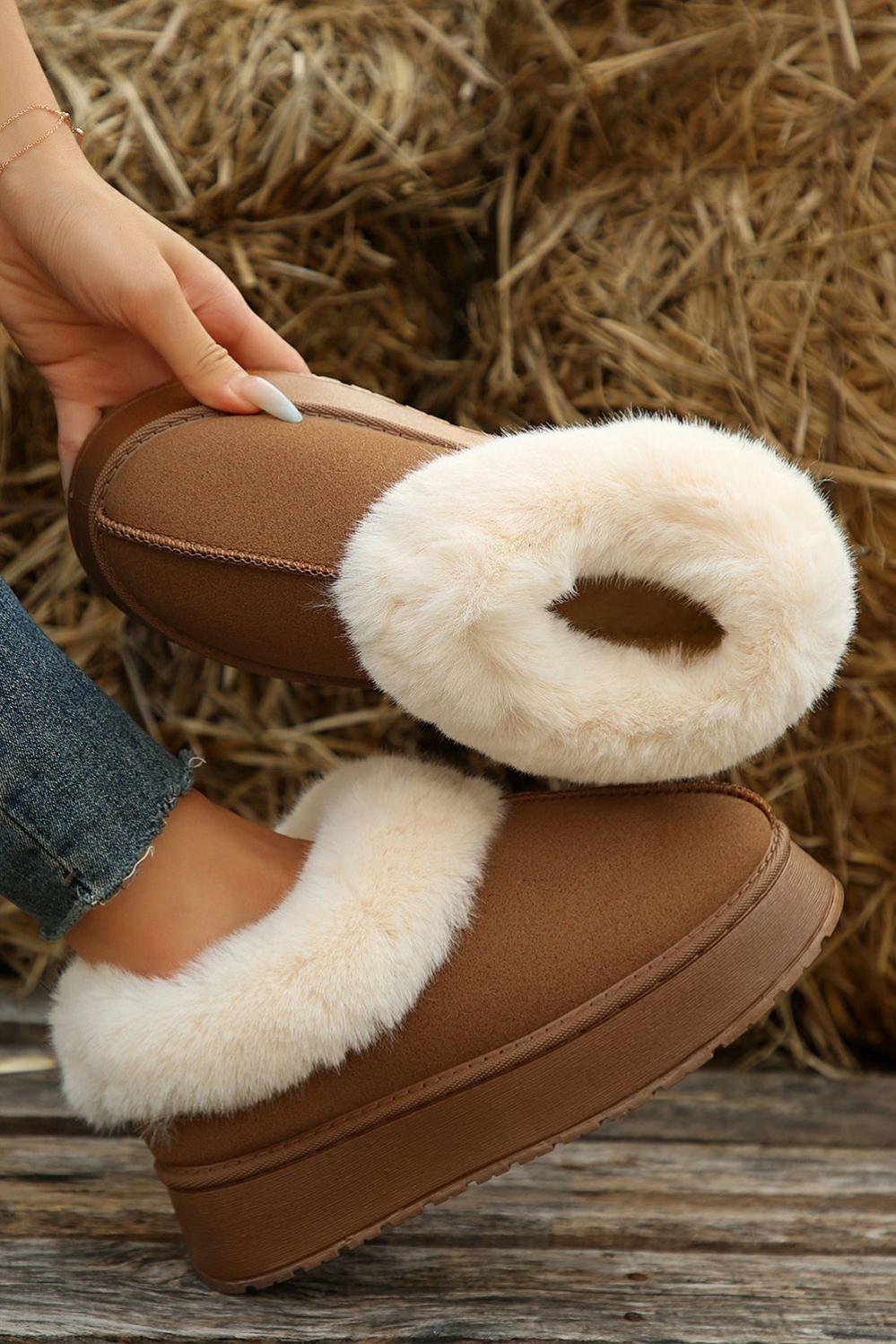 Womens  Boots | Chestnut Plush Suede Trim Thick Sole Flat Snow Boots Boots Boots