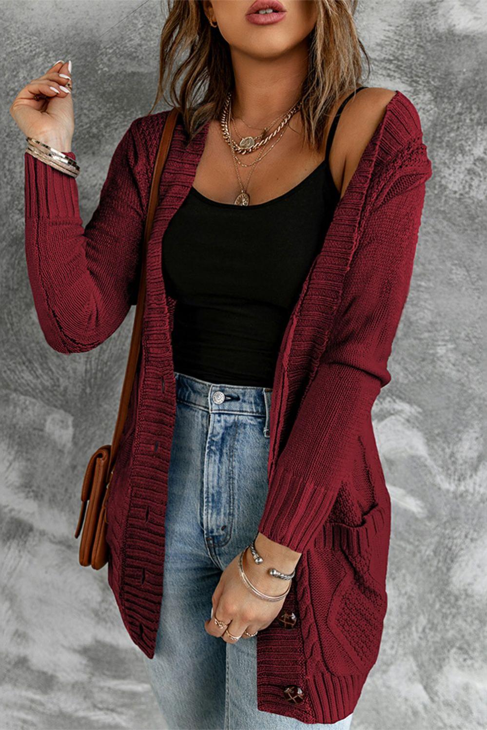 Womens  Cardigans | Burgundy Front Pocket and Buttons Closure Cardigan Cardigans Cardigans