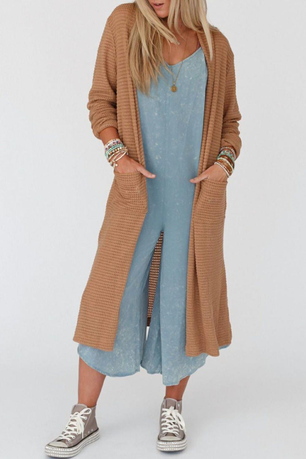 Womens  Cardigans | Chestnut Long Waffle Knit Cardigan with Pockets Cardigans Cardigans