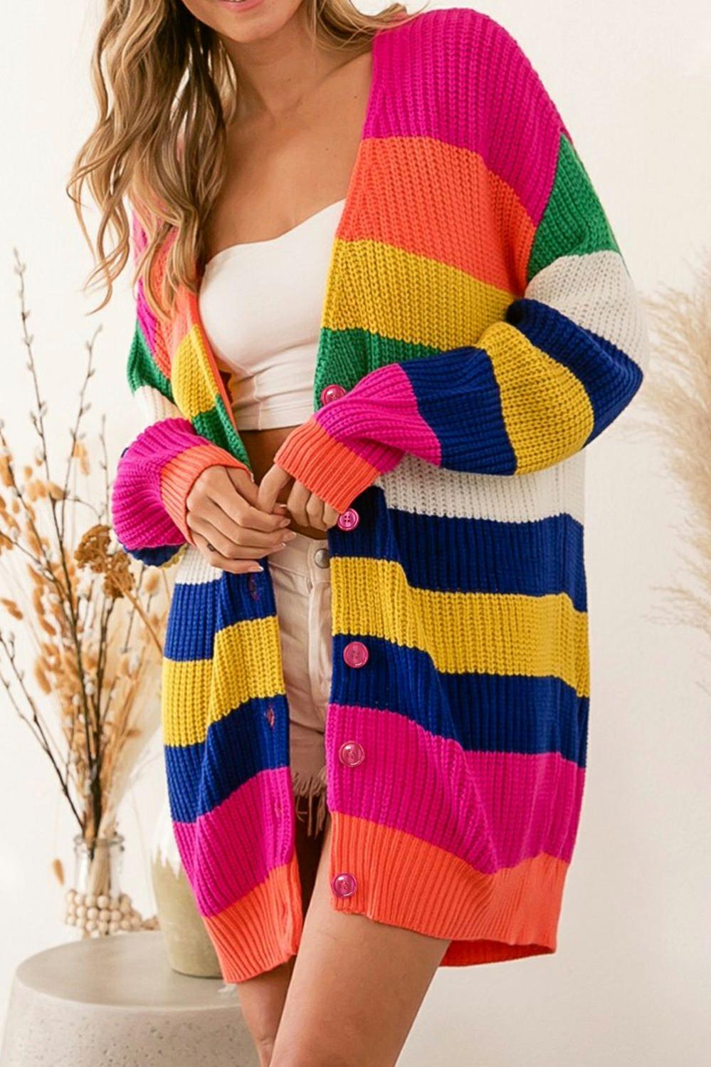 Womens  Cardigans | Multicolor Striped Print Longline Cardigan Cardigans Cardigans