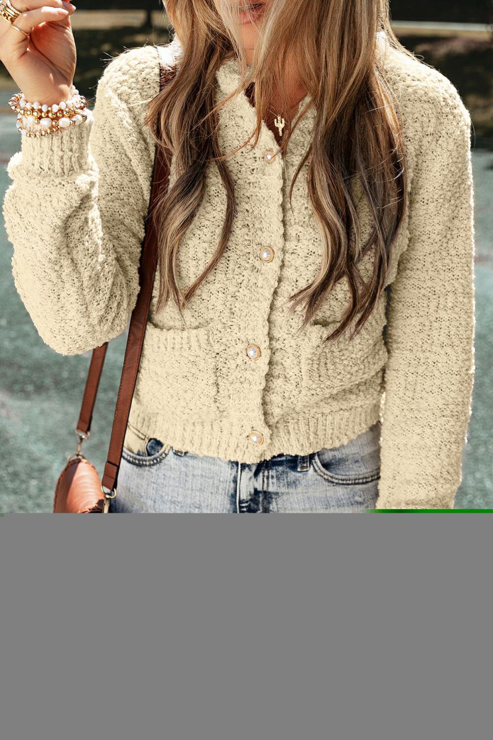 Womens  Cardigans | Oatmeal Pearl Buttons Popcorn Textured Sweater Cardigan Cardigans Cardigans