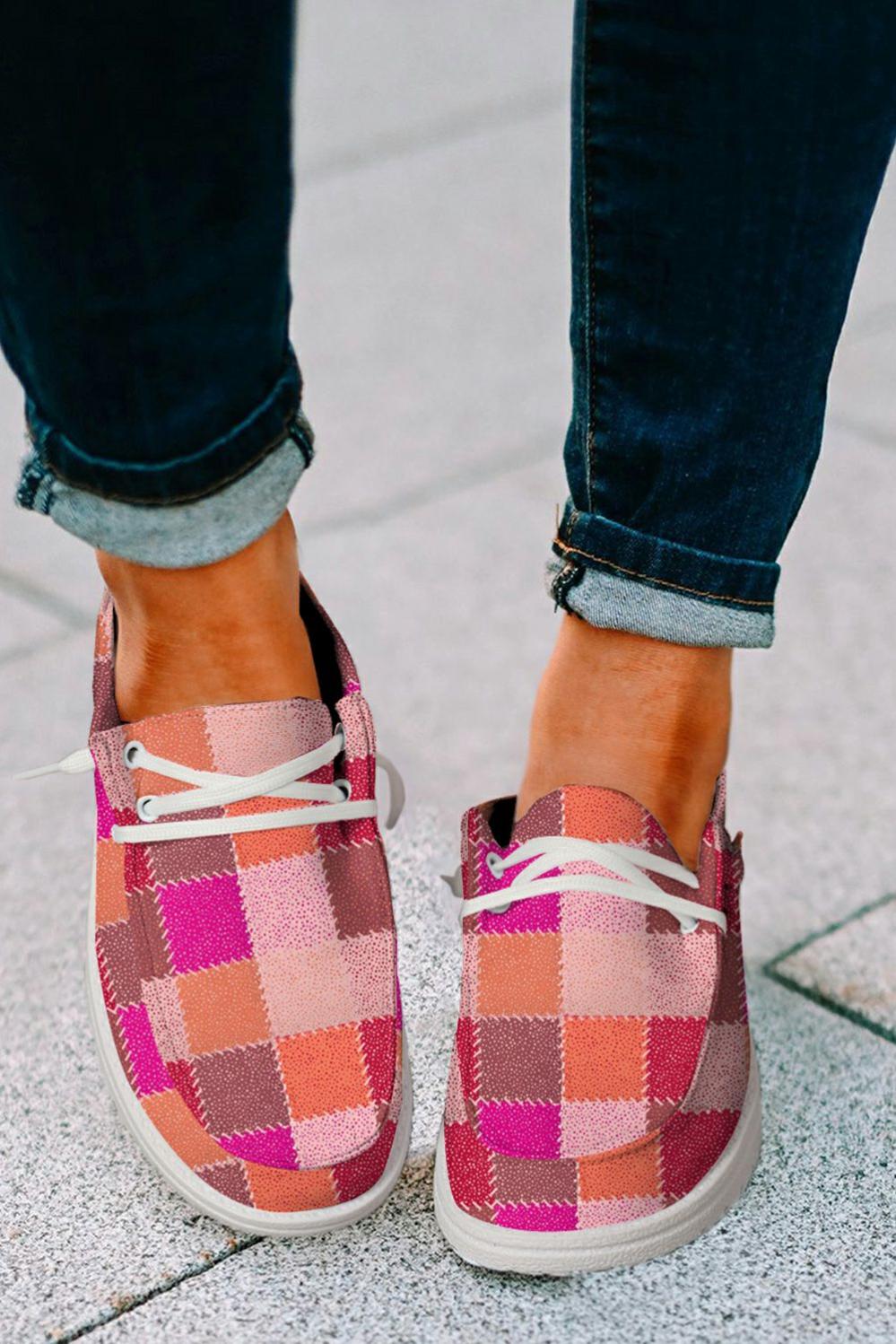 Womens  Casual Shoes | Red Plaid Print Criss Cross Slip On Canvas Shoes Casual Shoes Casual Shoes