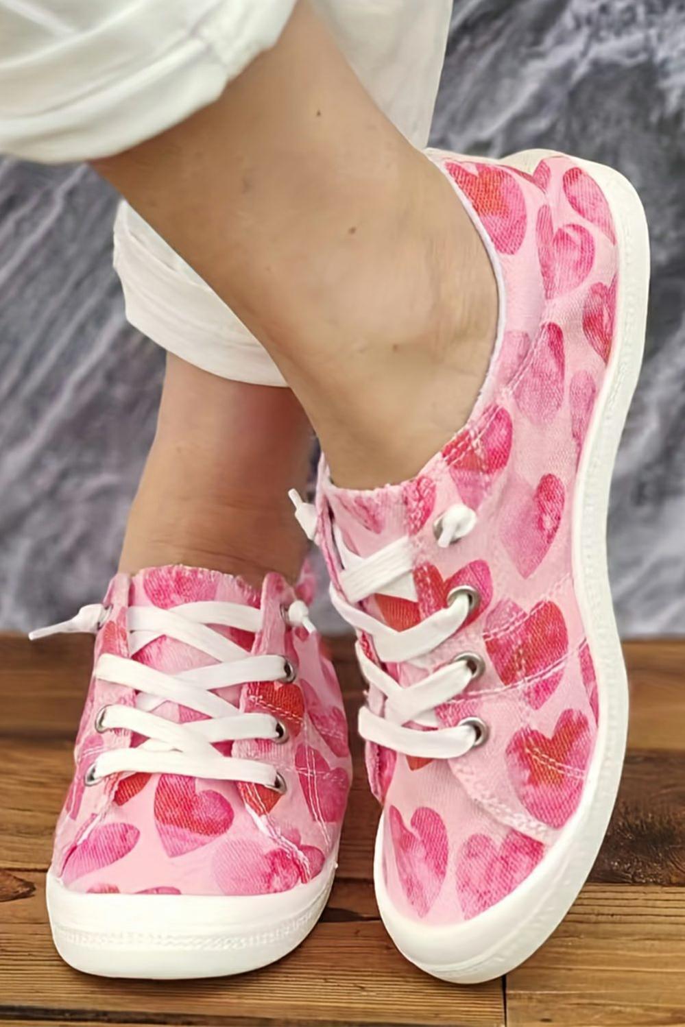 Womens  Casual Shoes | Strawberry Pink Heart Shaped Criss Cross Slip On Canvas Shoes Casual Shoes Casual Shoes