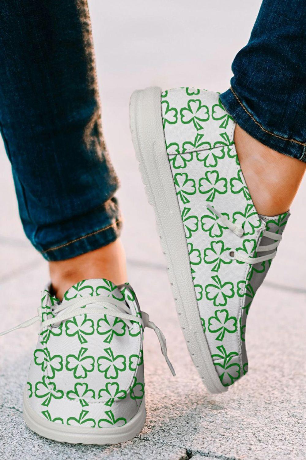 Womens  Casual Shoes | White St. Patrick’s Day Color Contrast Clover Casual Flats Casual Shoes Casual Shoes