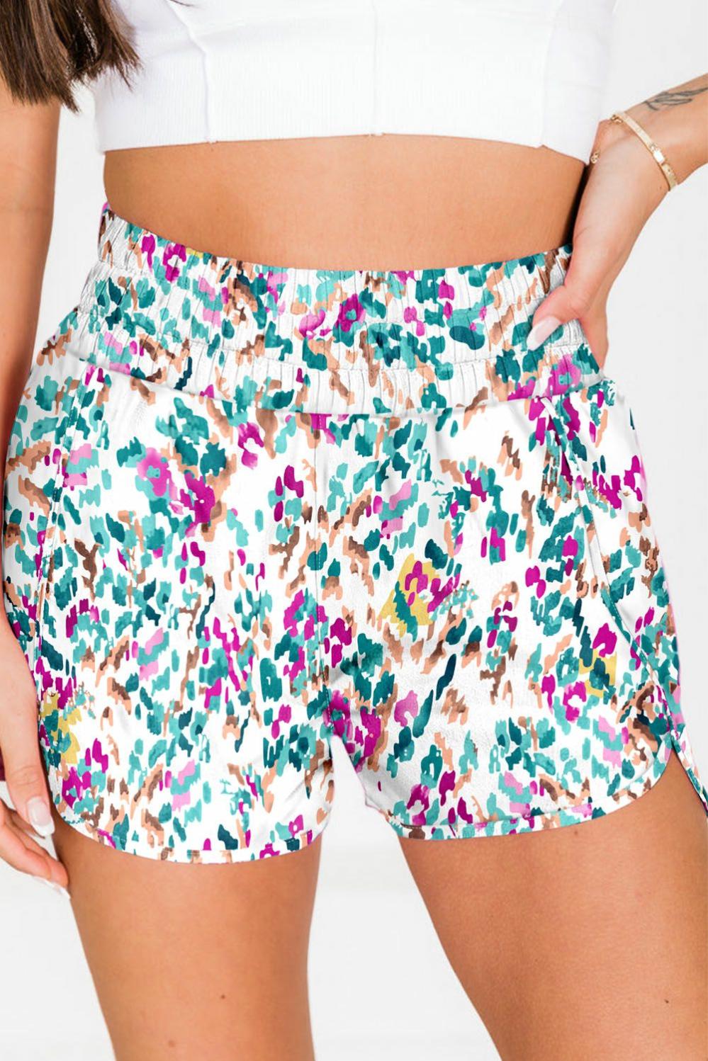 Womens  Casual Shorts | Light Blue Leopard High Waisted Athletic Shorts BOTTOMS Casual Shorts