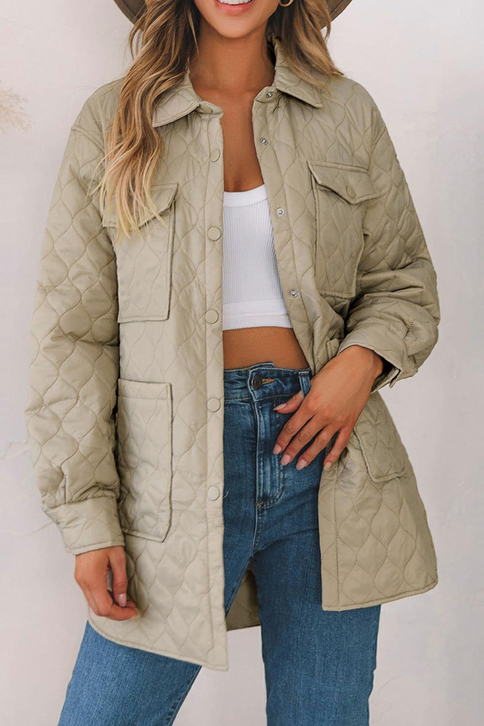 Womens  Coats | Beige 4 Big Pockets Quilted Button Down Puffer Coat Coats Beige