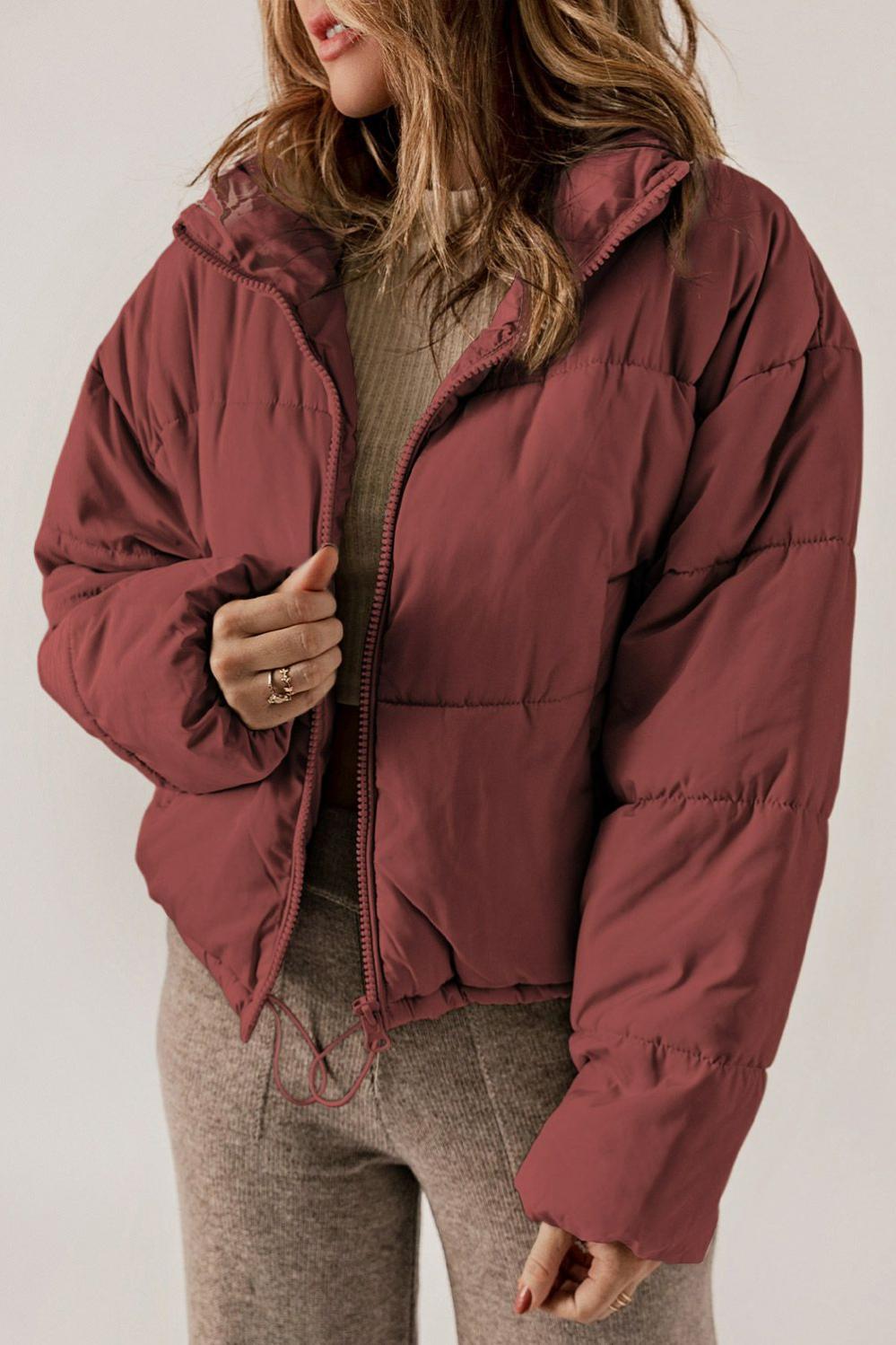 Womens  Coats | Burgundy Zip Up Drawstring Hem Puffer Coat Coats Burgundy