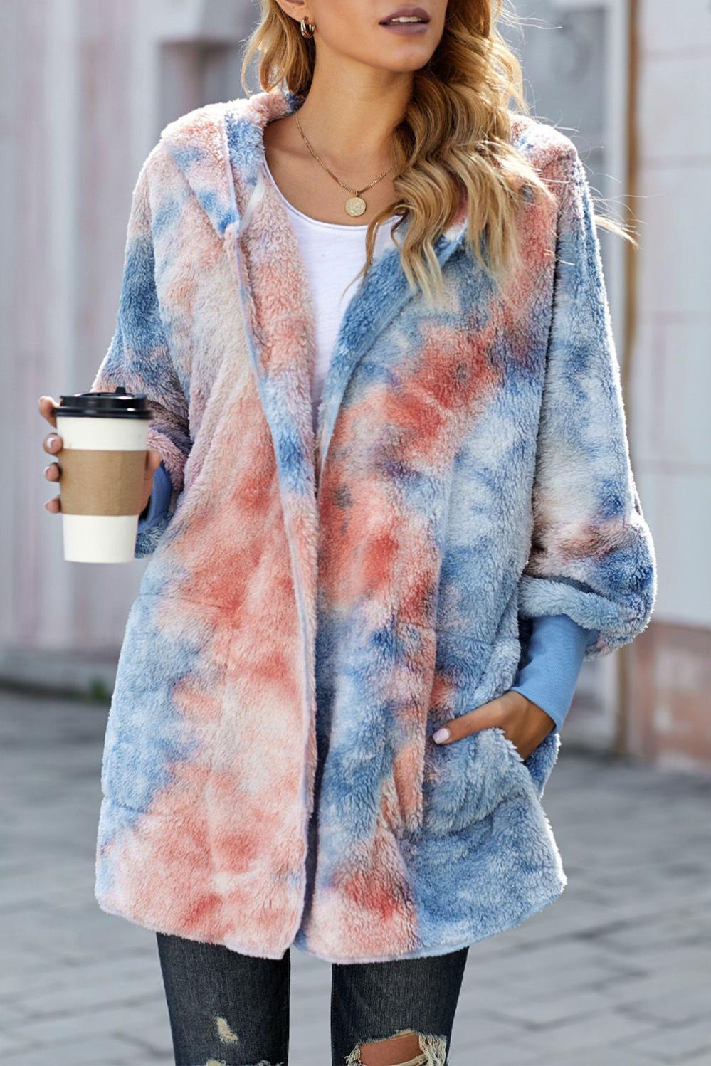 Womens  Coats | Tie Dye Soft Fleece Hooded Open Front Coat Coats Coats