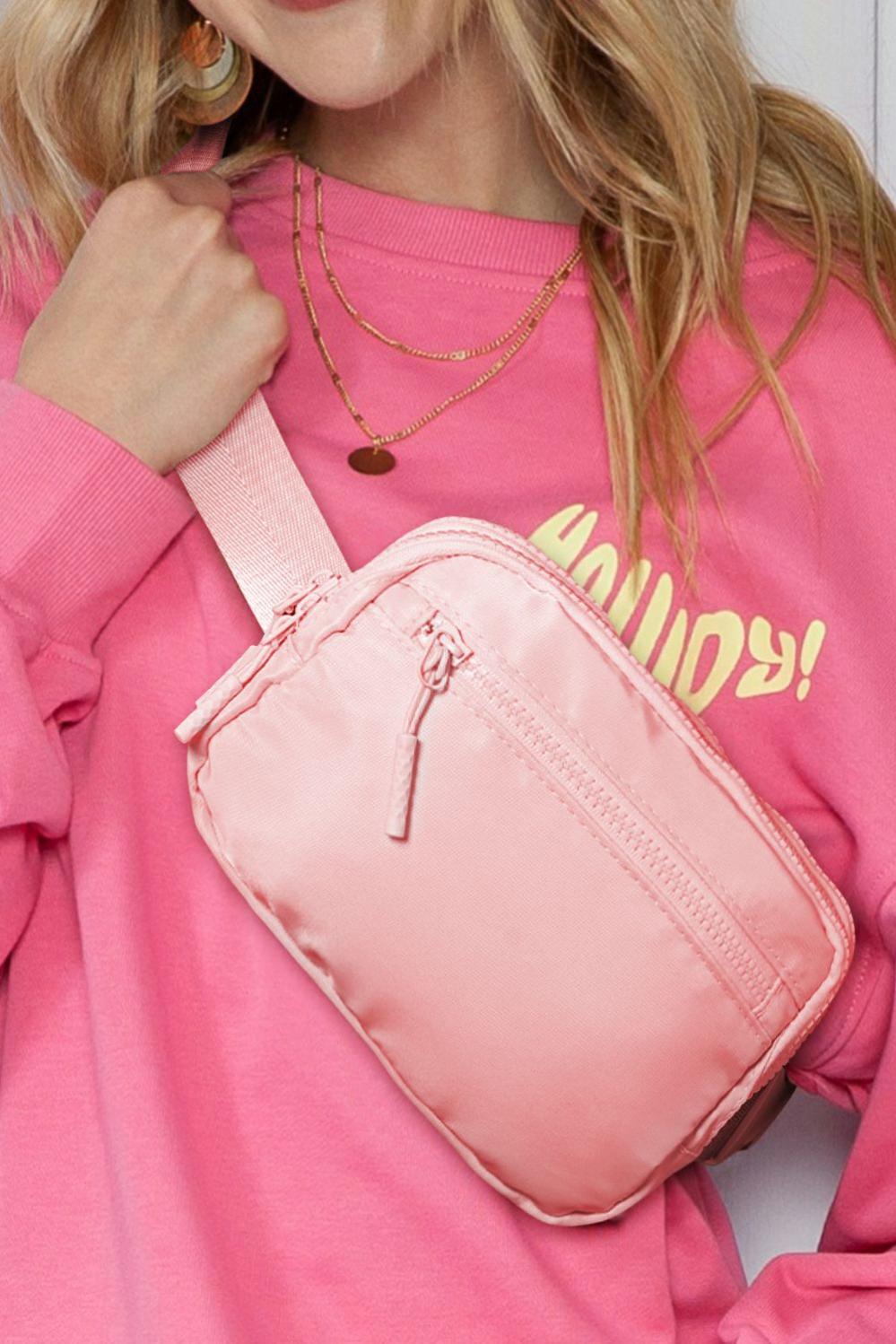 Womens  Crossbody Bags | Light Pink Wide Belt Zipped Square Crossbody Bag Crossbody Bags Crossbody Bags