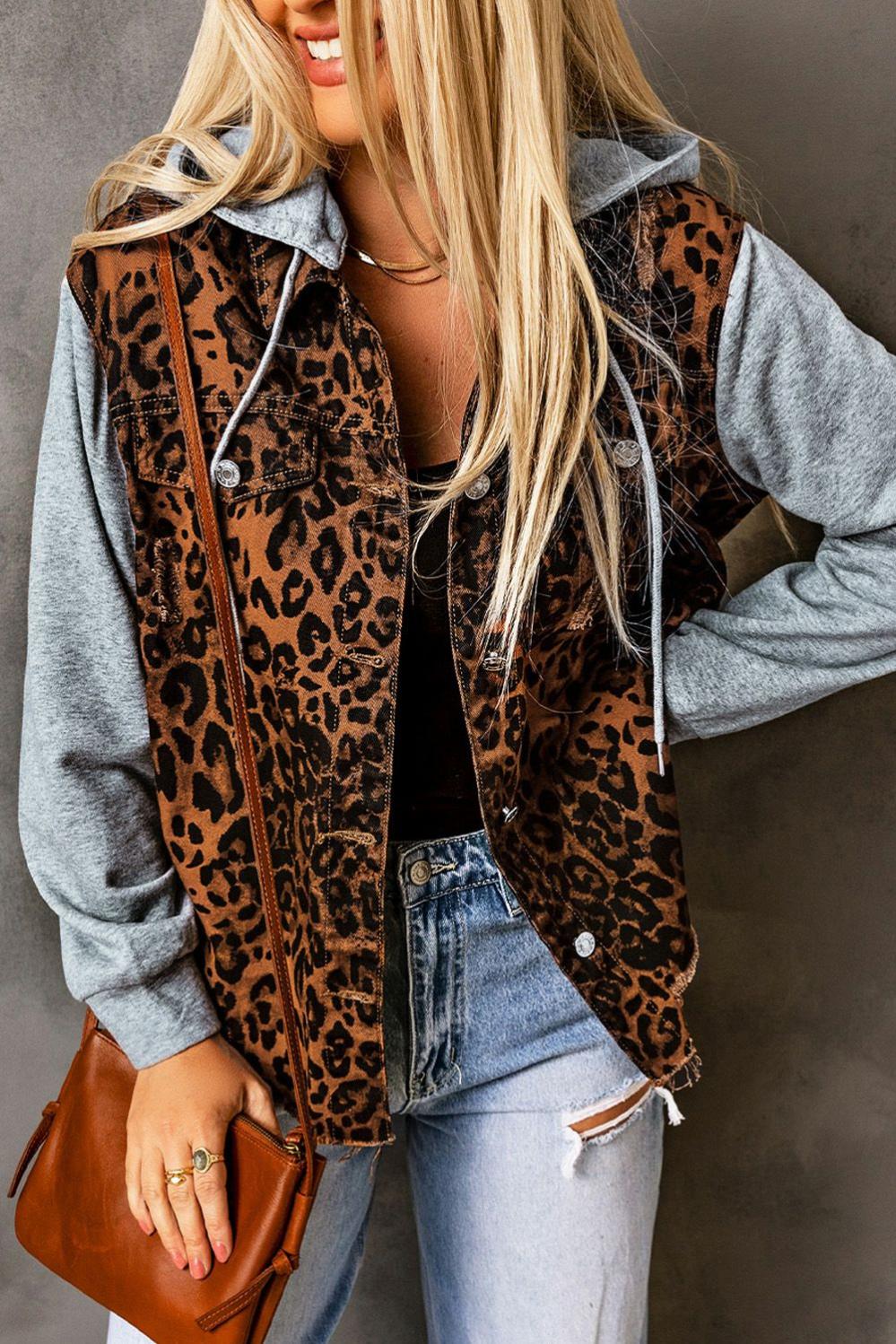 Womens  Denim Jackets | Leopard Ripped Hooded Denim Jacket Denim Jackets Denim Jackets