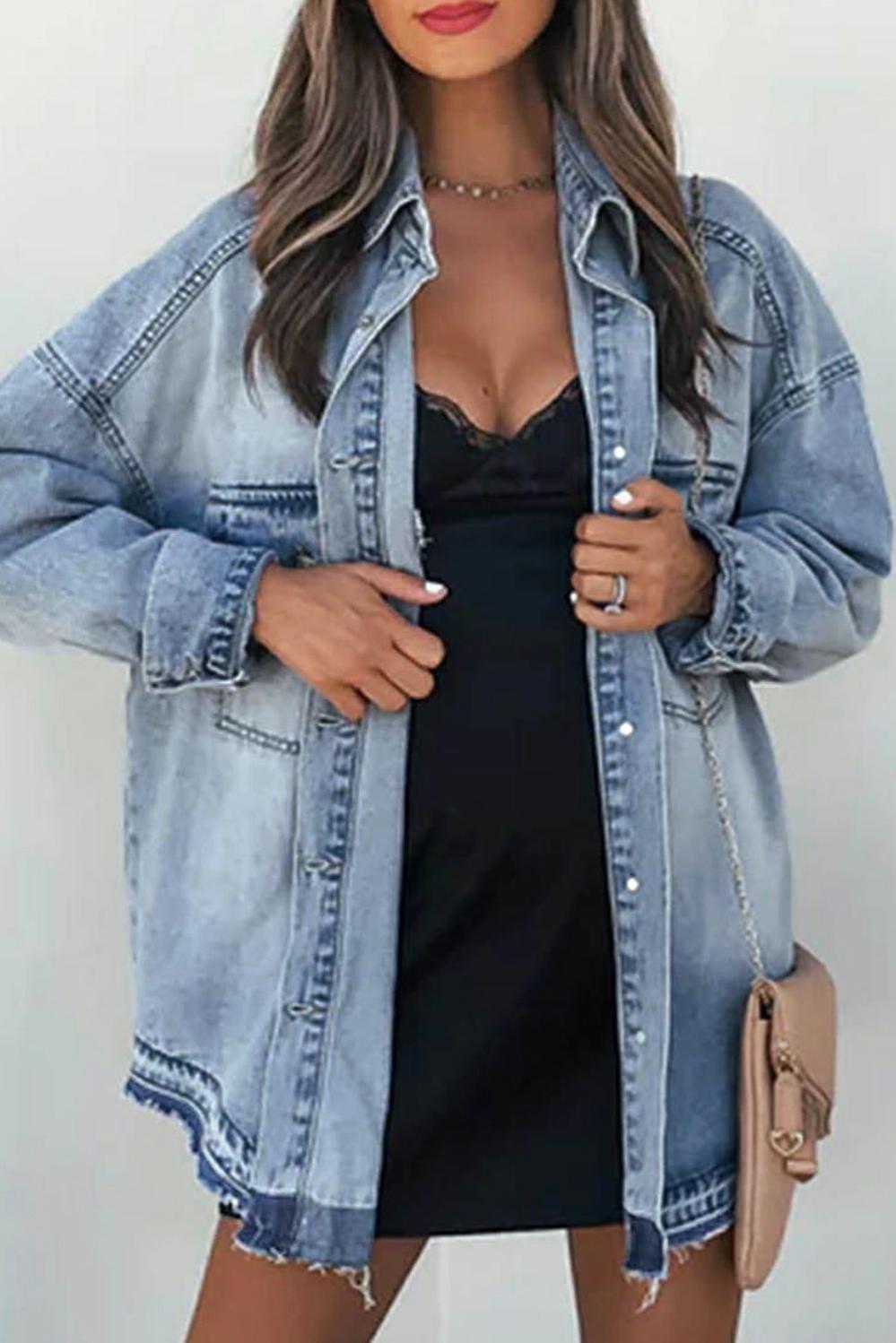 Womens  Denim Jackets | Sky Blue Flap Pocket Buttoned Oversized Denim Jacket Denim Jackets Denim Jackets