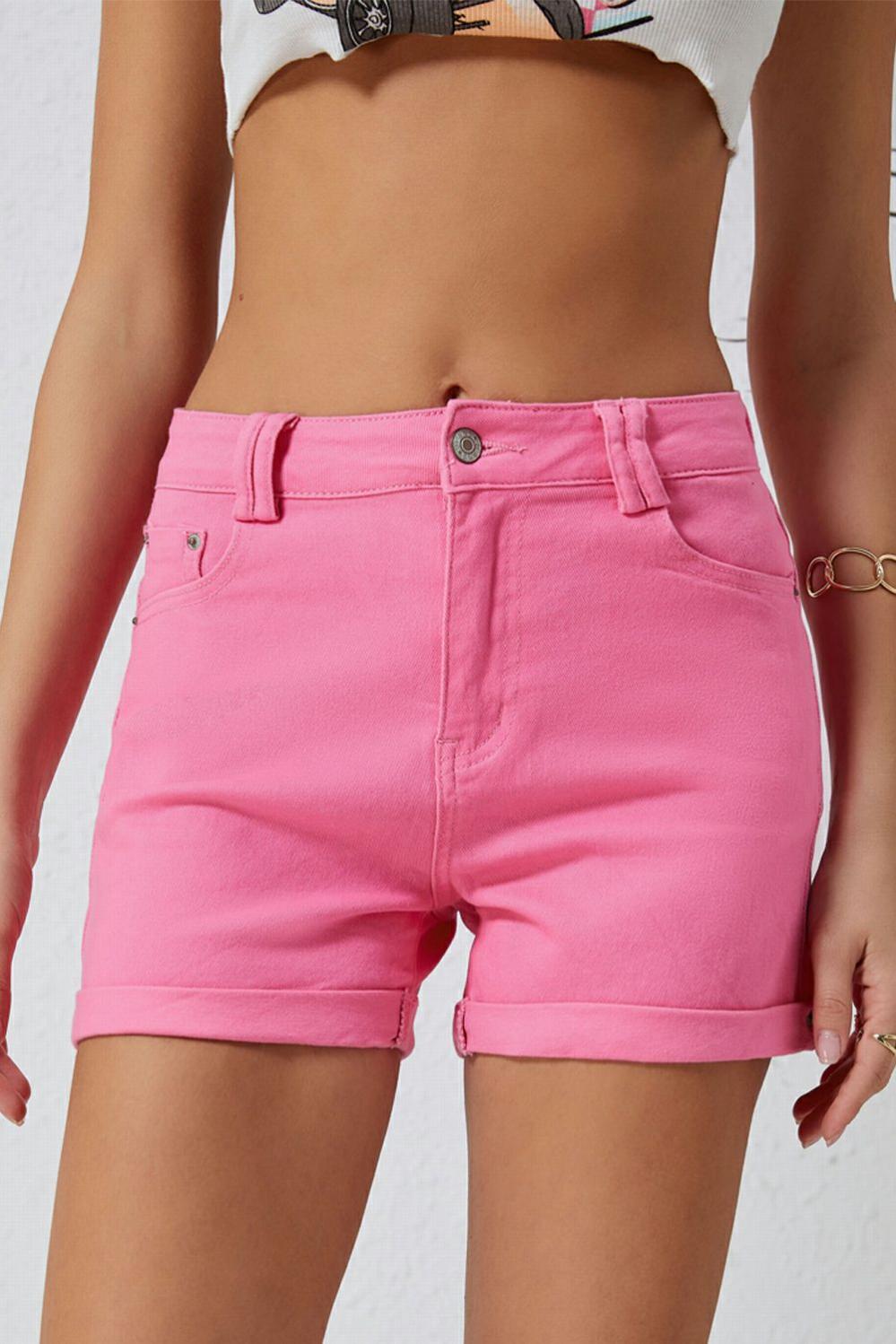 Womens  Denim Shorts | Pink Ashlee High Waisted Denim Shorts BOTTOMS Denim Shorts