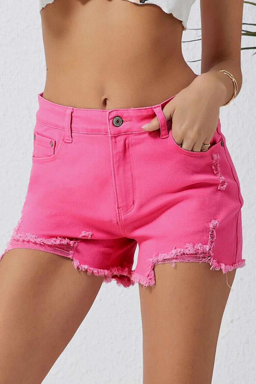 Womens  Denim Shorts | Rose Distressed Slim Fit High Waist Denim Shorts BOTTOMS Denim Shorts