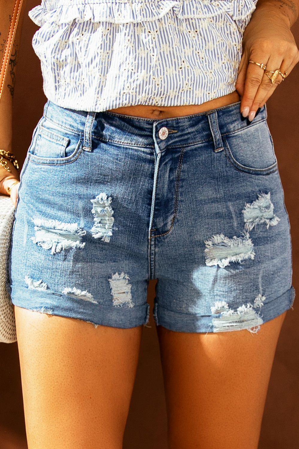 Womens  Denim Shorts | Vintage Faded and Distressed Denim Shorts BOTTOMS Denim Shorts