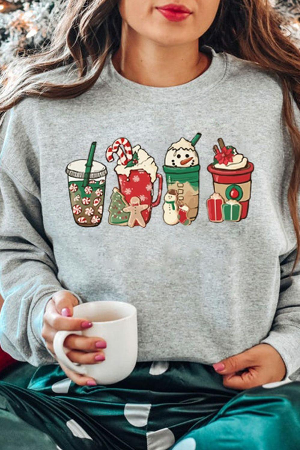 Womens  Graphic Sweatshirts | Gray Sweet Christmas Drinks Graphic Sweatshirt GRAPHIC Graphic Sweatshirts