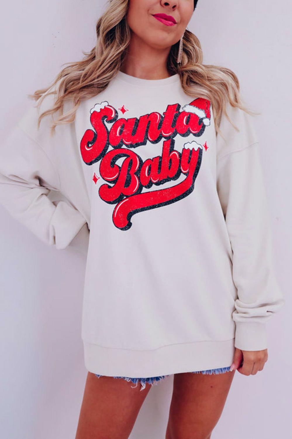 Womens  Graphic Sweatshirts | White Santa Baby Graphic Pullover Sweatshirt GRAPHIC Graphic Sweatshirts