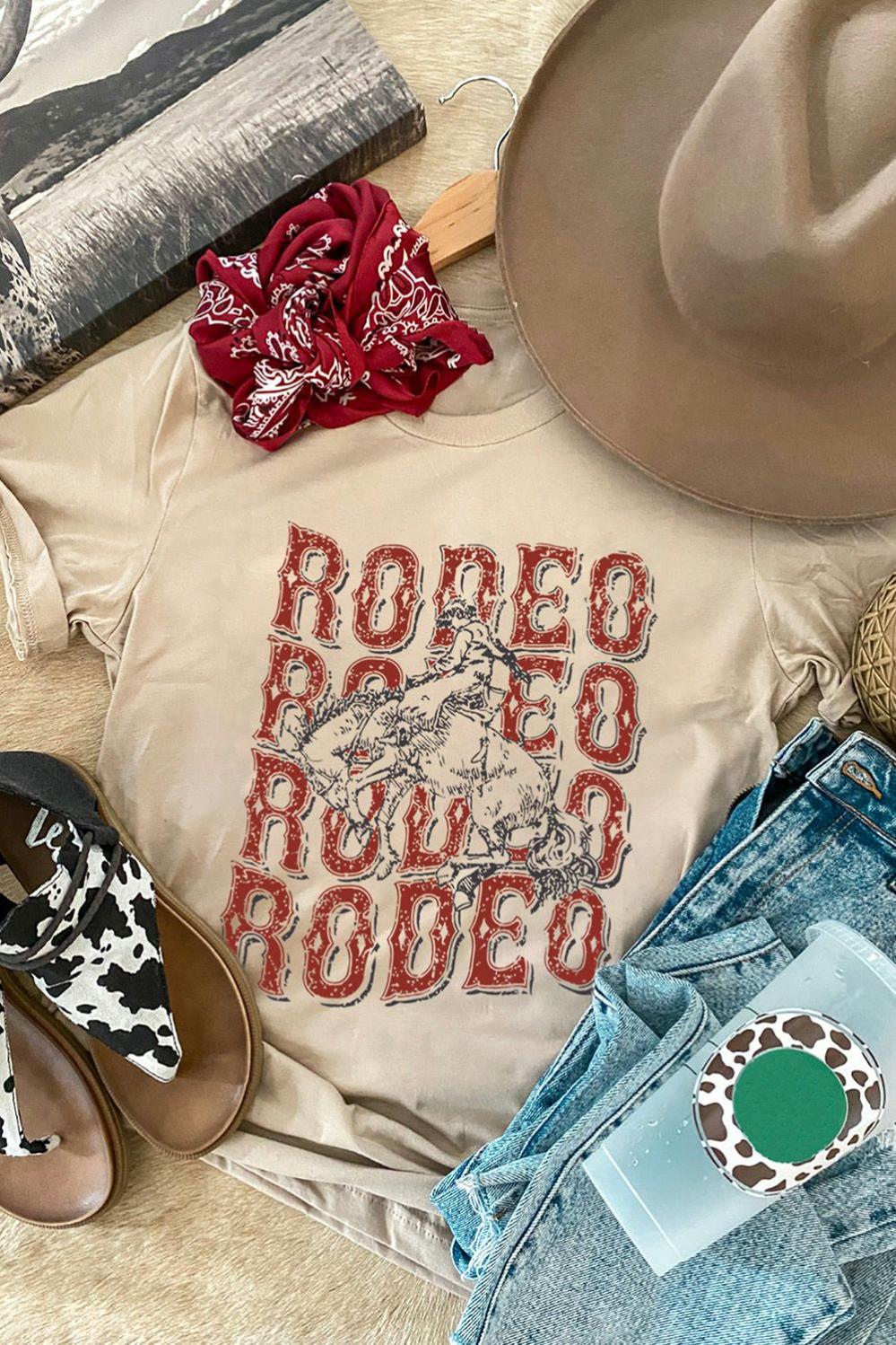 Womens  Graphic Tees | Khaki Western RODEO Graphic Crew Neck T Shirt GRAPHIC Graphic Tees