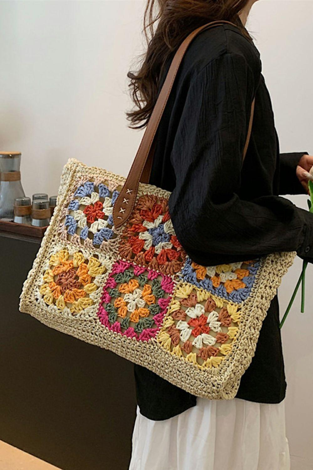 Womens  Handbags | Beige Floral Crochet Large Square Tote Bag Handbags Beige