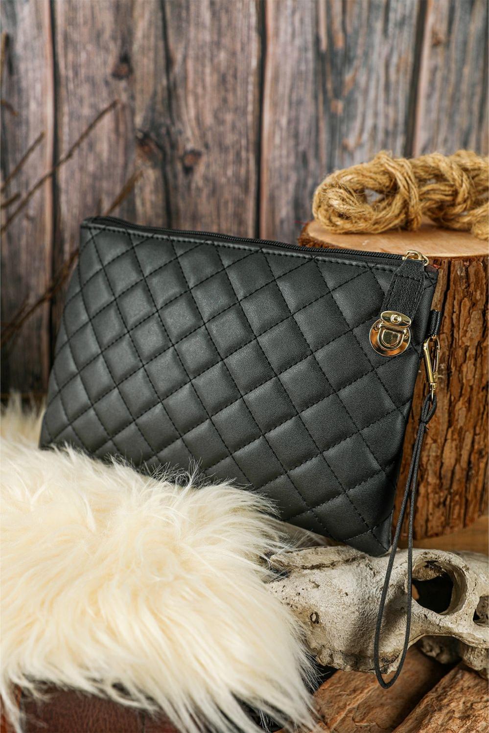 Womens  Handbags | Black Quilted Leather Wallet Bag Handbags Black