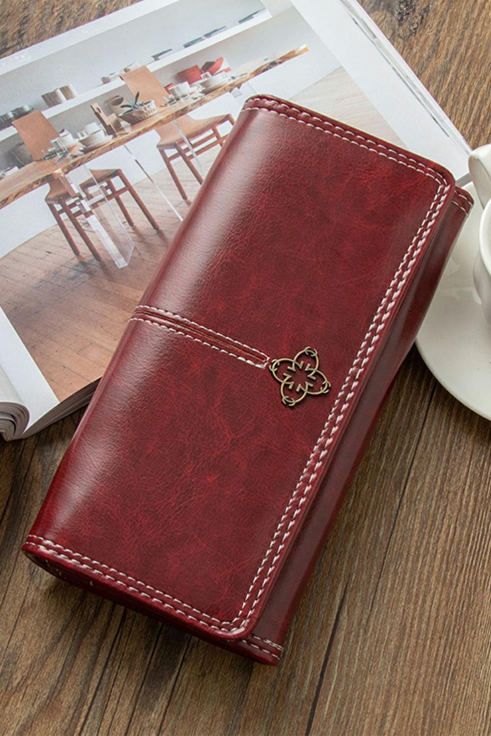 Womens  Handbags | Burgundy Faux Leather Vintage Decor Bifold Long Wallet Handbags Burgundy