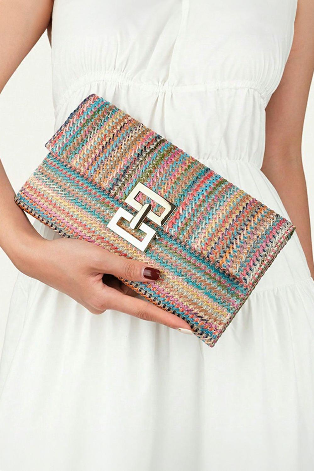 Womens  Handbags | Multicolour Woven Metal Clasp Flap Handbag Handbags Handbags