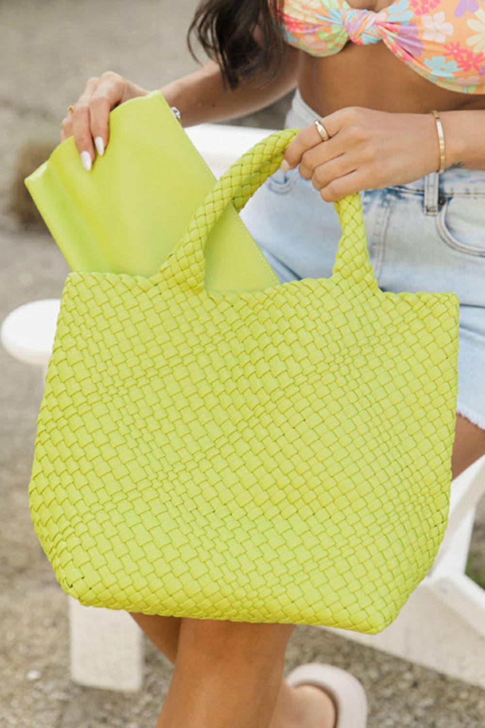 Womens  Handbags | Pear Green Woven Hand Bag with Pouch Handbags Handbags