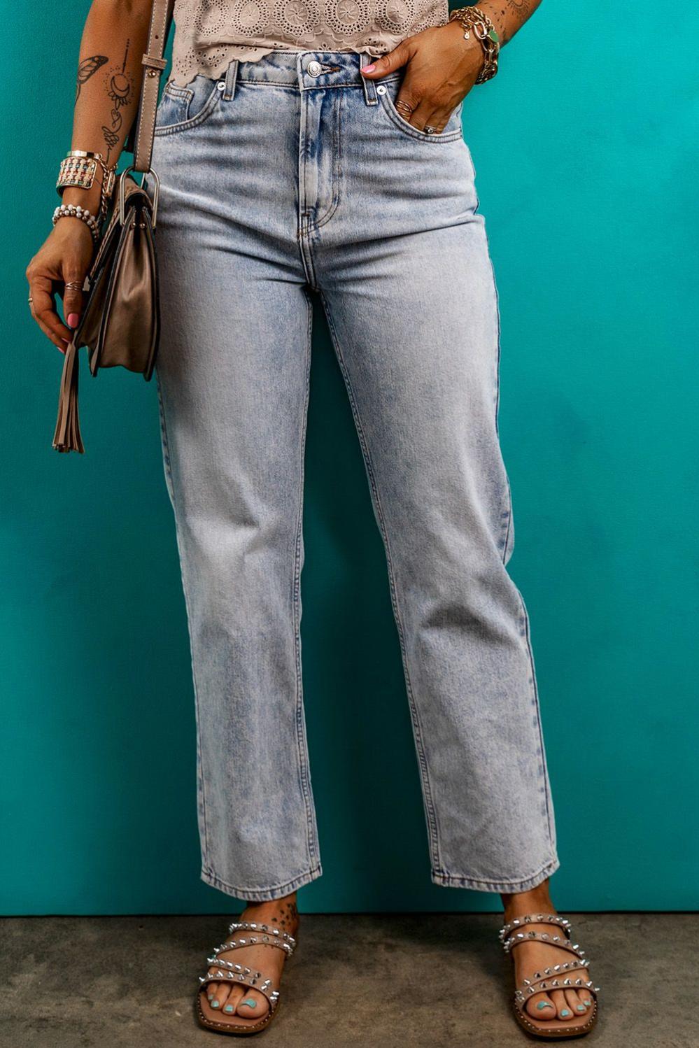 Womens  Jeans | Beau Blue Acid Wash Straight Jeans BOTTOMS Beau Blue