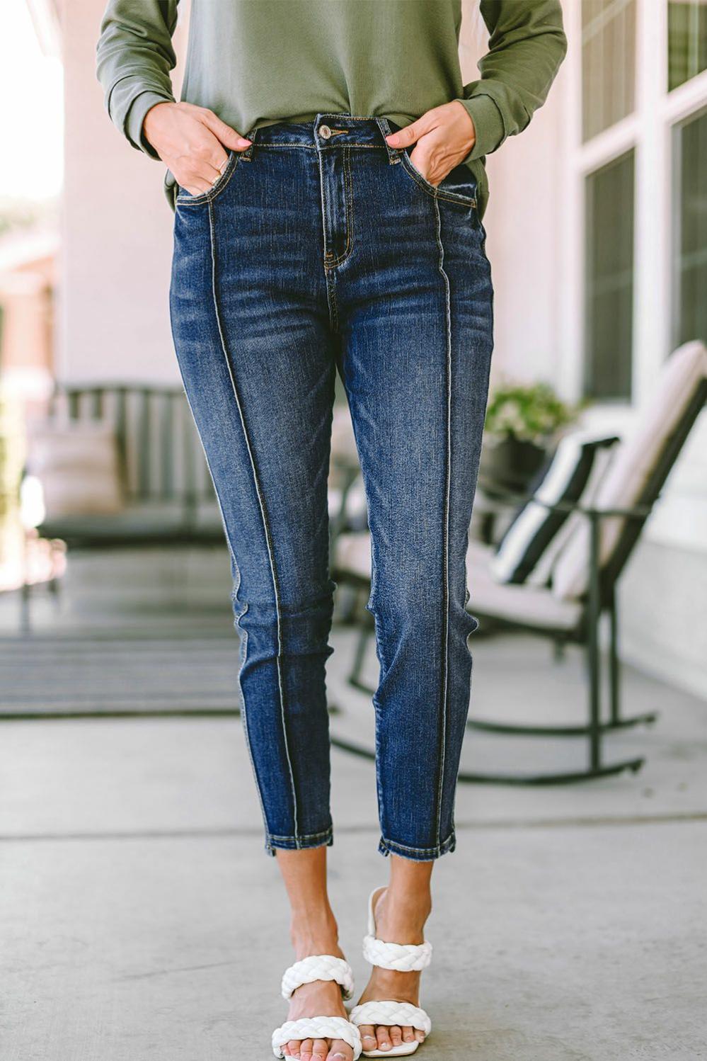 Womens  Jeans | Blue Seamed High Waist Skinny Fit Jeans BOTTOMS Blue