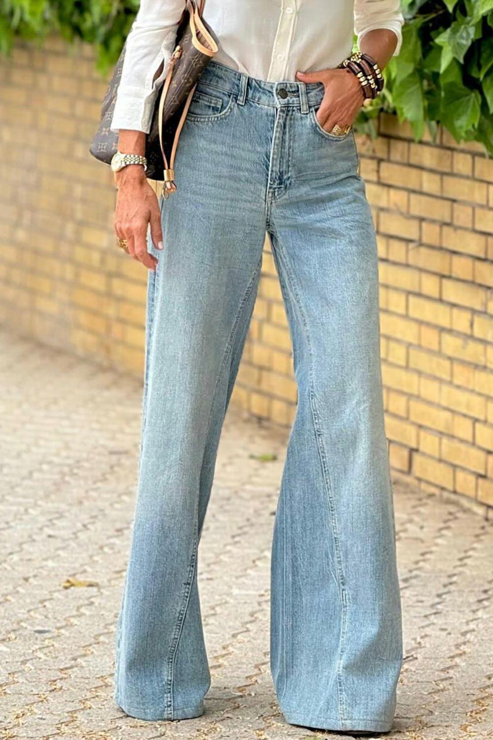 Womens  Jeans | Dusk Blue Acid Wash Extra Wide Leg High Waist Long Jeans BOTTOMS Dusk Blue