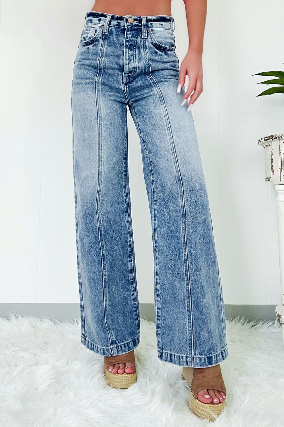 Womens  Jeans | Dusk Blue Central Seamed Wide Leg High Waist Jeans BOTTOMS Dusk Blue