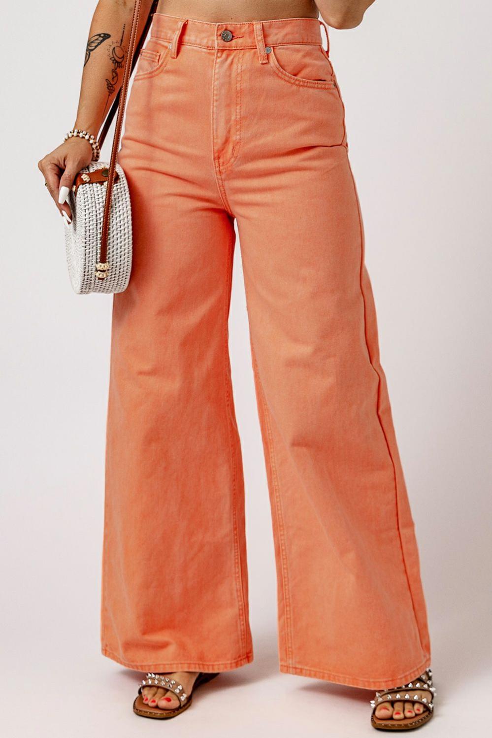 Womens  Jeans | Orange Acid Wash High Waist Wide Leg Jeans BOTTOMS Jeans