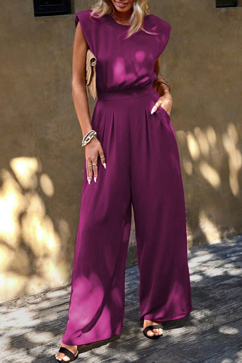 Womens  Jumpsuits & Rompers | Rose Red Padded Shoulder Slant Pocket Wide Leg Jumpsuit BOTTOMS Jumpsuits & Rompers