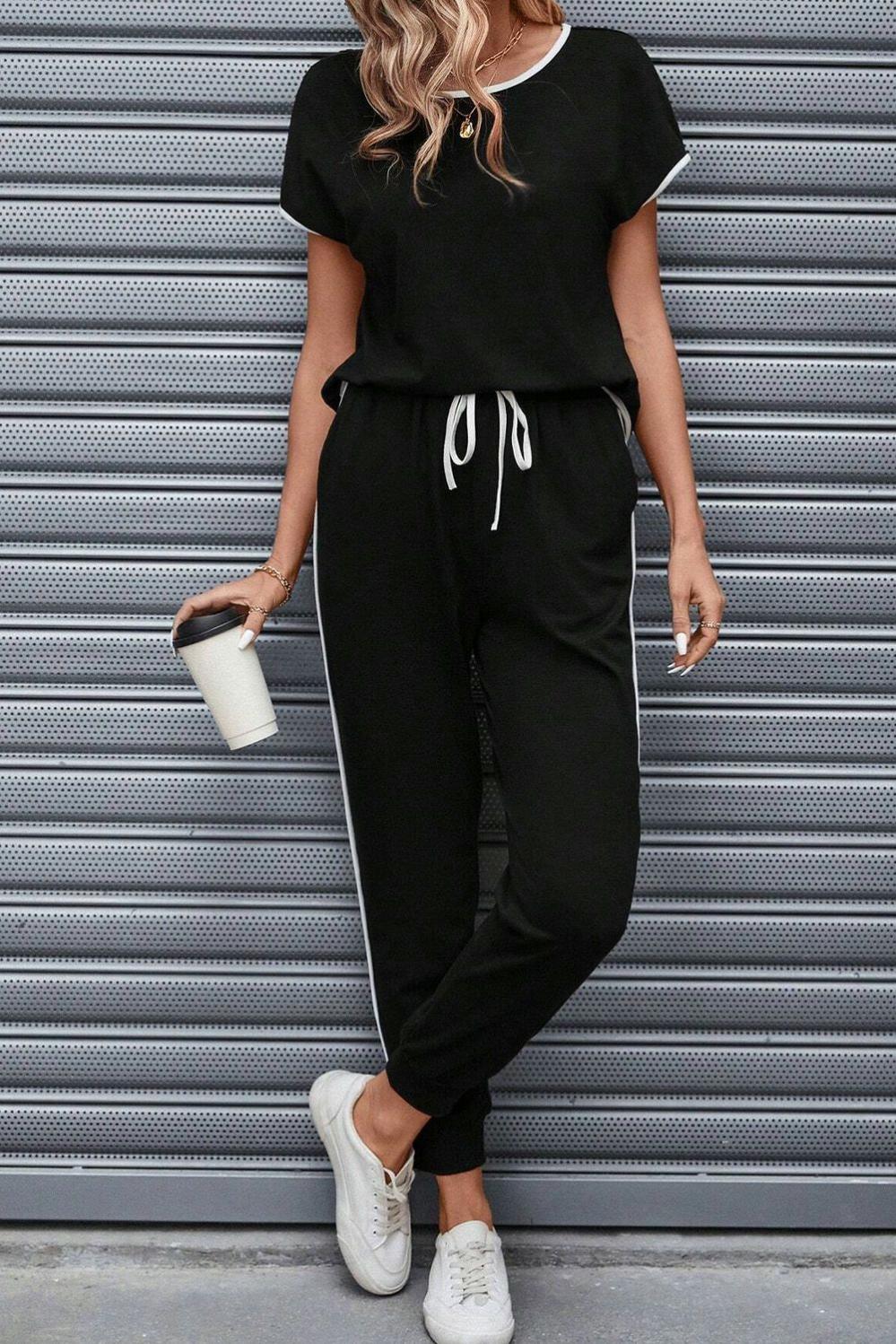 Womens  Loungewear | Black Colorblock Trim Casual Two Piece Lounge Set Loungewear Black