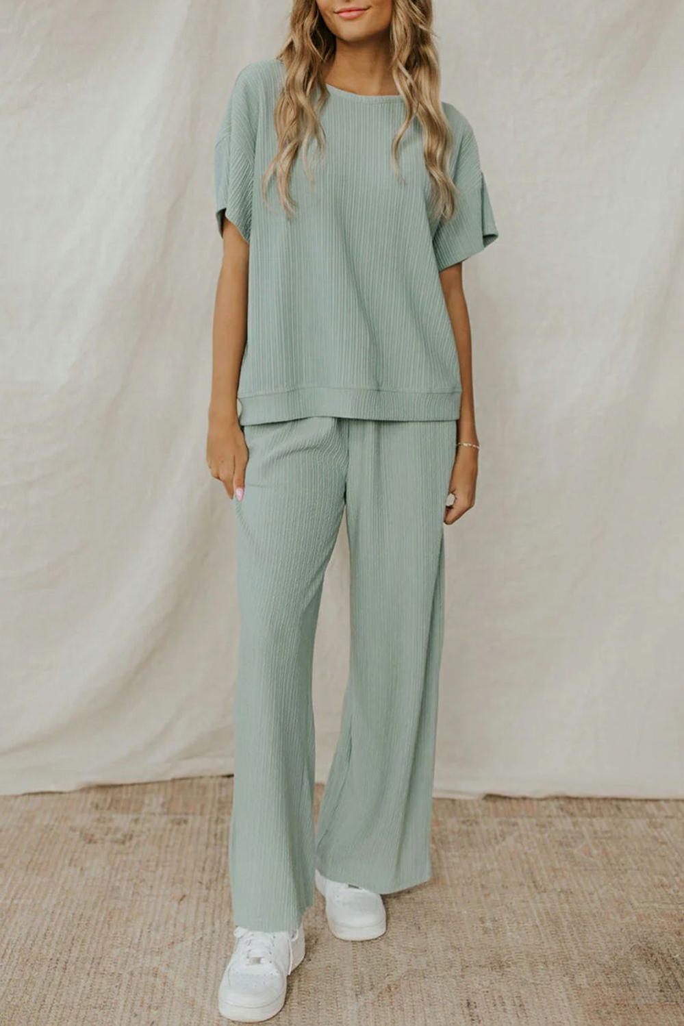 Womens  Loungewear | Moonlight Jade Textured Tee and Pants Lounge Set Loungewear Loungewear