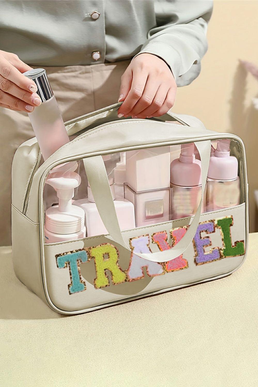 Womens  Makeup Bags | Parchment TRAVEL Chenille Letter Clear PVC Makeup Bag Makeup Bags Makeup Bags