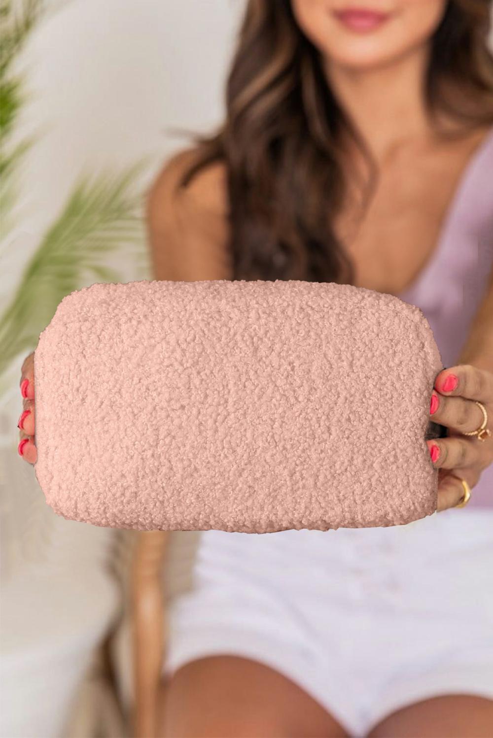 Womens  Makeup Bags | Pink Teddy Fleece Zipped Large Makeup Bag Makeup Bags Makeup Bags