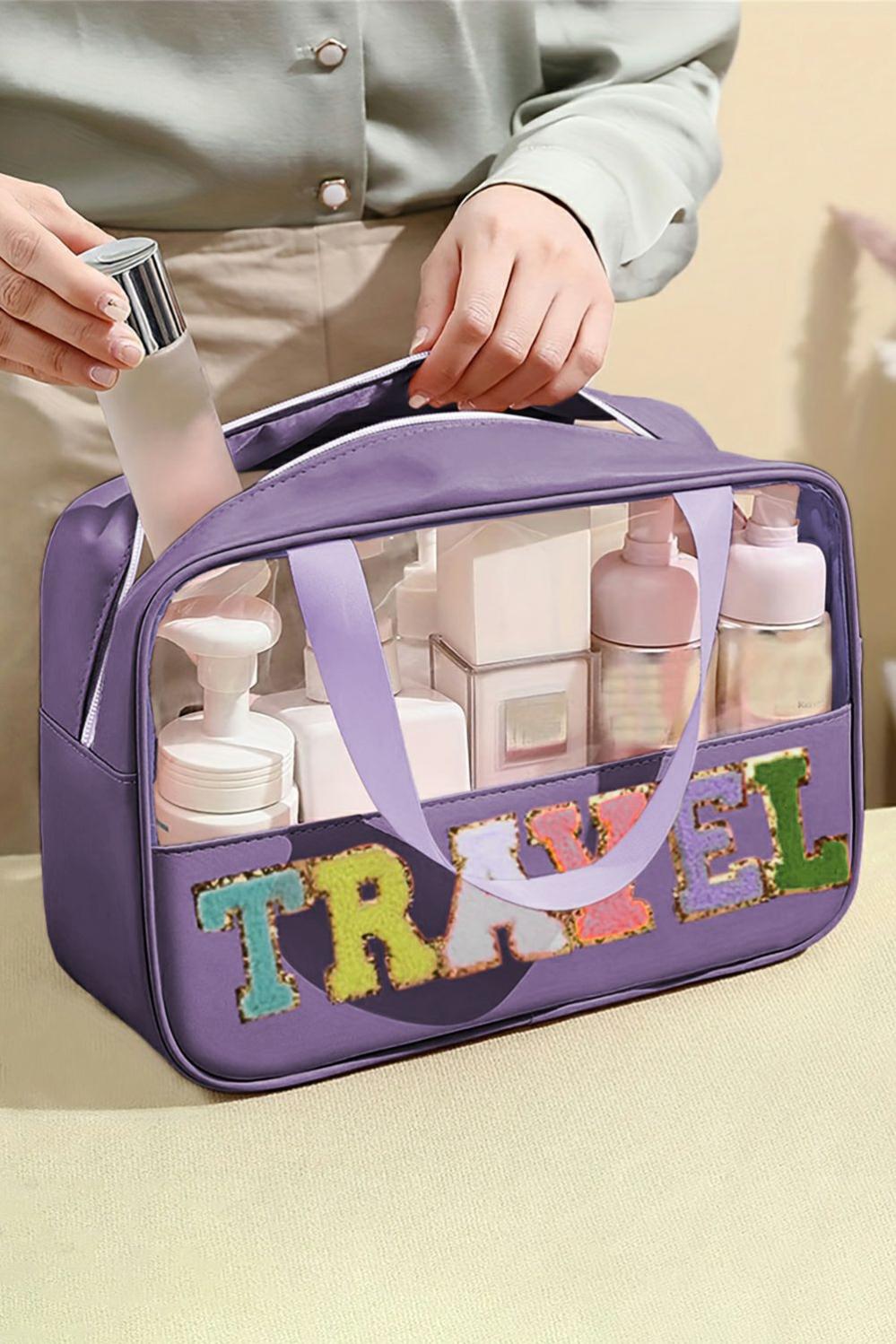 Womens  Makeup Bags | Purple TRAVEL Chenille Letter Clear PVC Makeup Bag Makeup Bags Makeup Bags