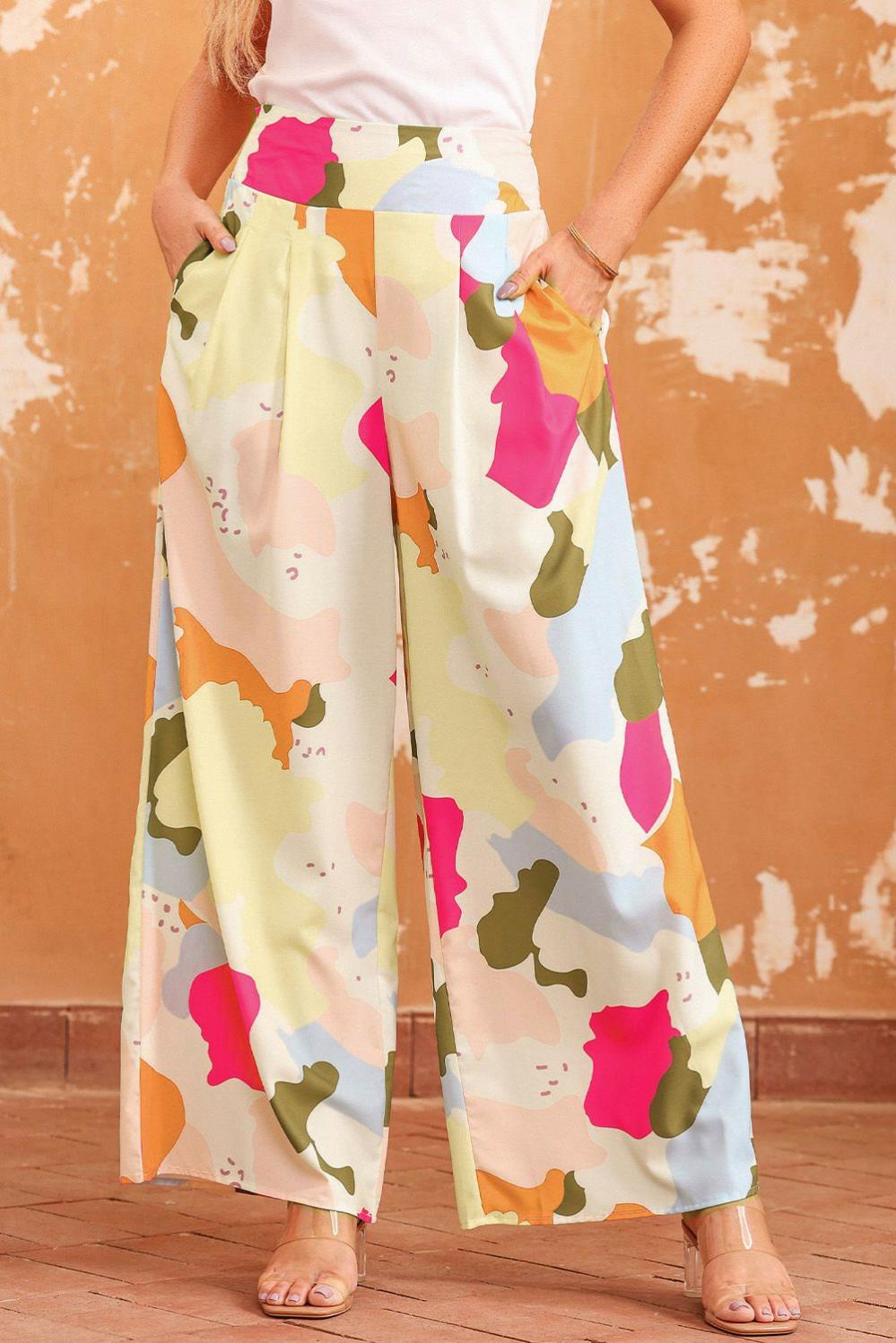 Womens  Pants & Culotte | Multicolor Color Palette Print Flowy Wide Leg Pants BOTTOMS Multicolor