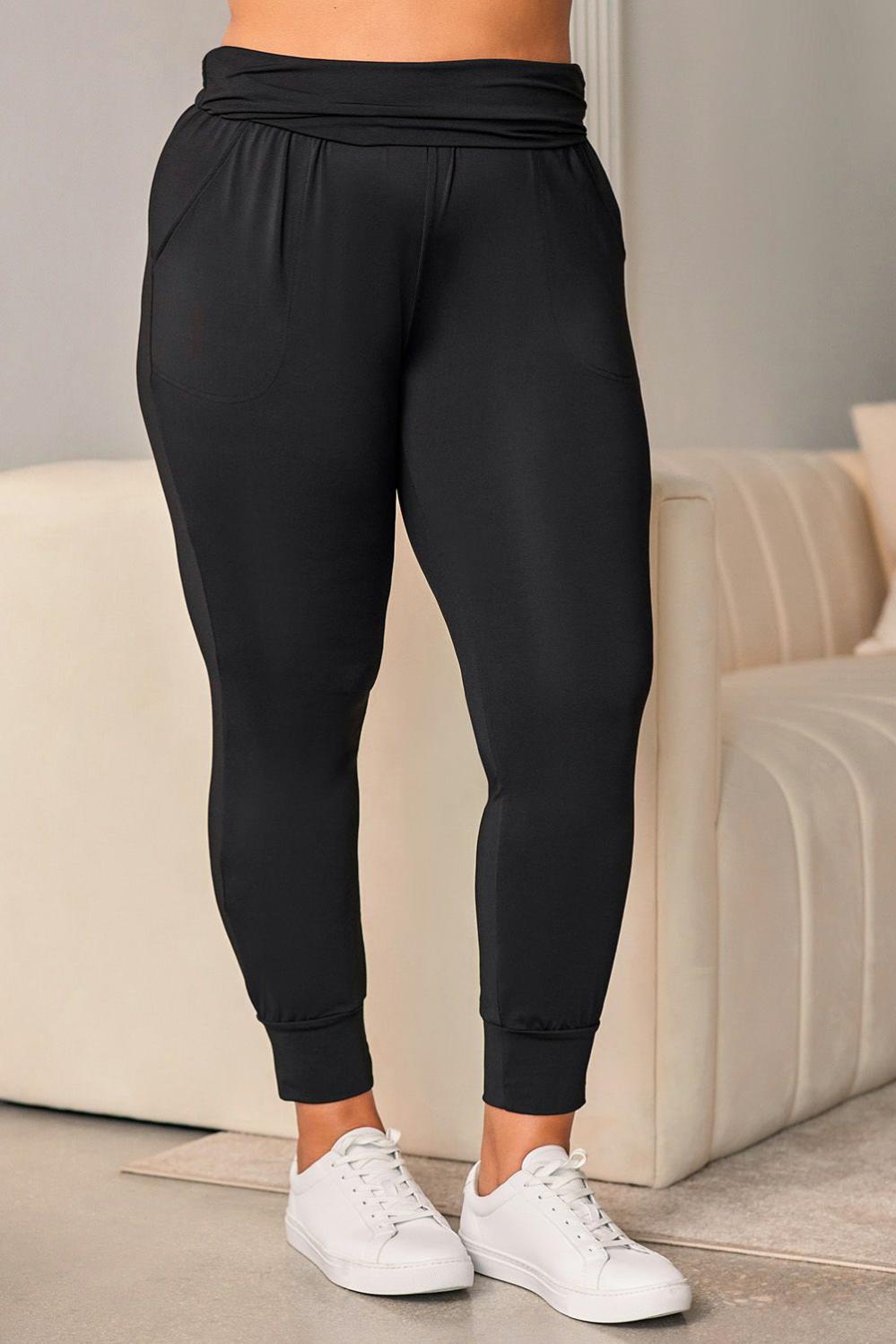 Womens  Plus Size Bottoms | Black Plus Size High Waist Pocketed Skinny Pants PLUS SIZE Black