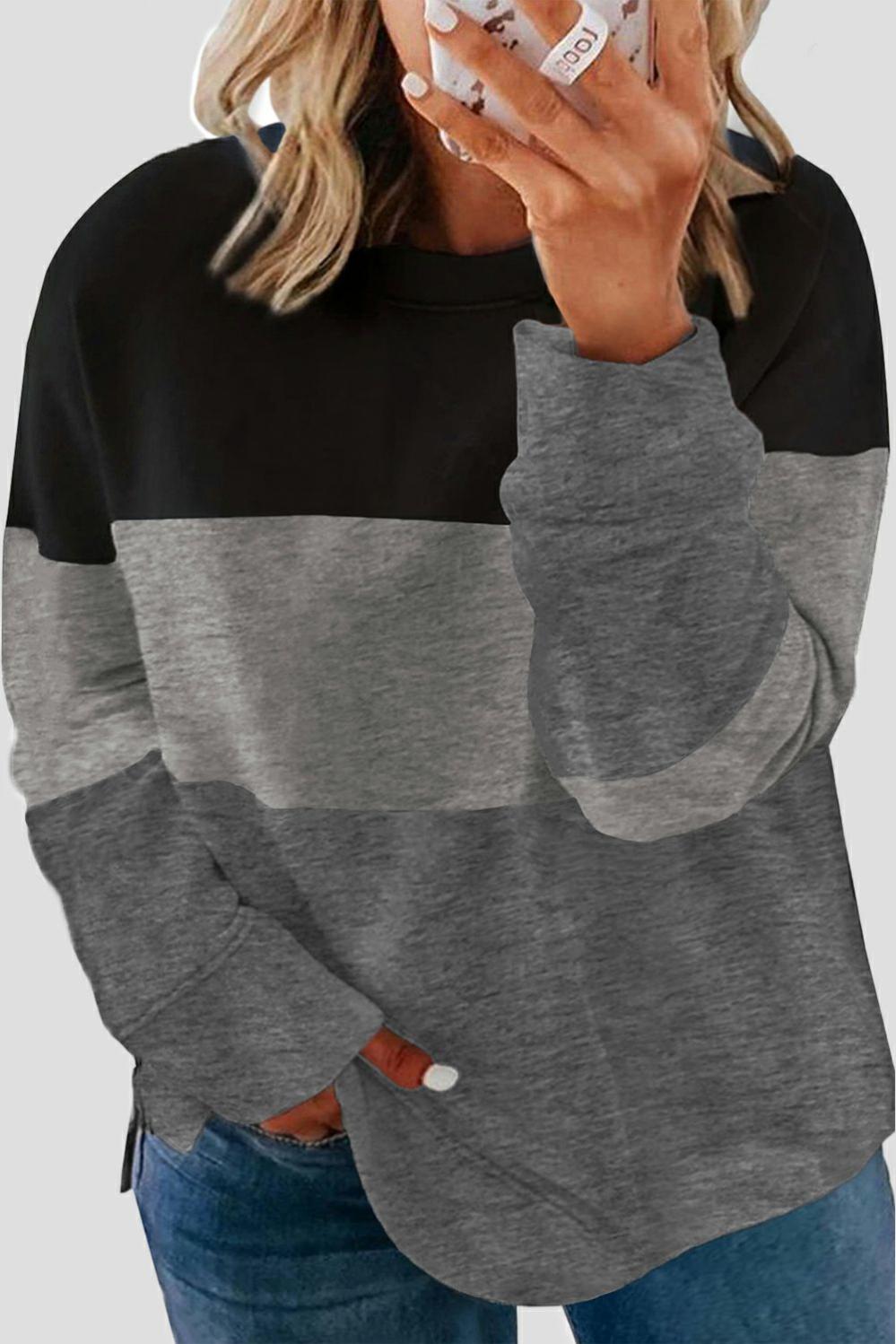 Womens  Plus Size Sweatshirts & Hoodies | Black Crew Neck Colorblock Plus Size Sweashirt PLUS SIZE Black