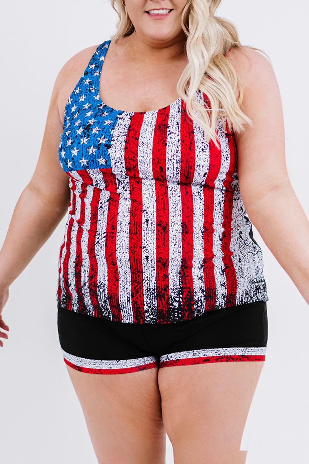 Womens  Plus Size Swimwear | Multicolor Multicolor Multicolor American Flag Print Tankini Plus Size Swimwear PLUS SIZE Multicolor