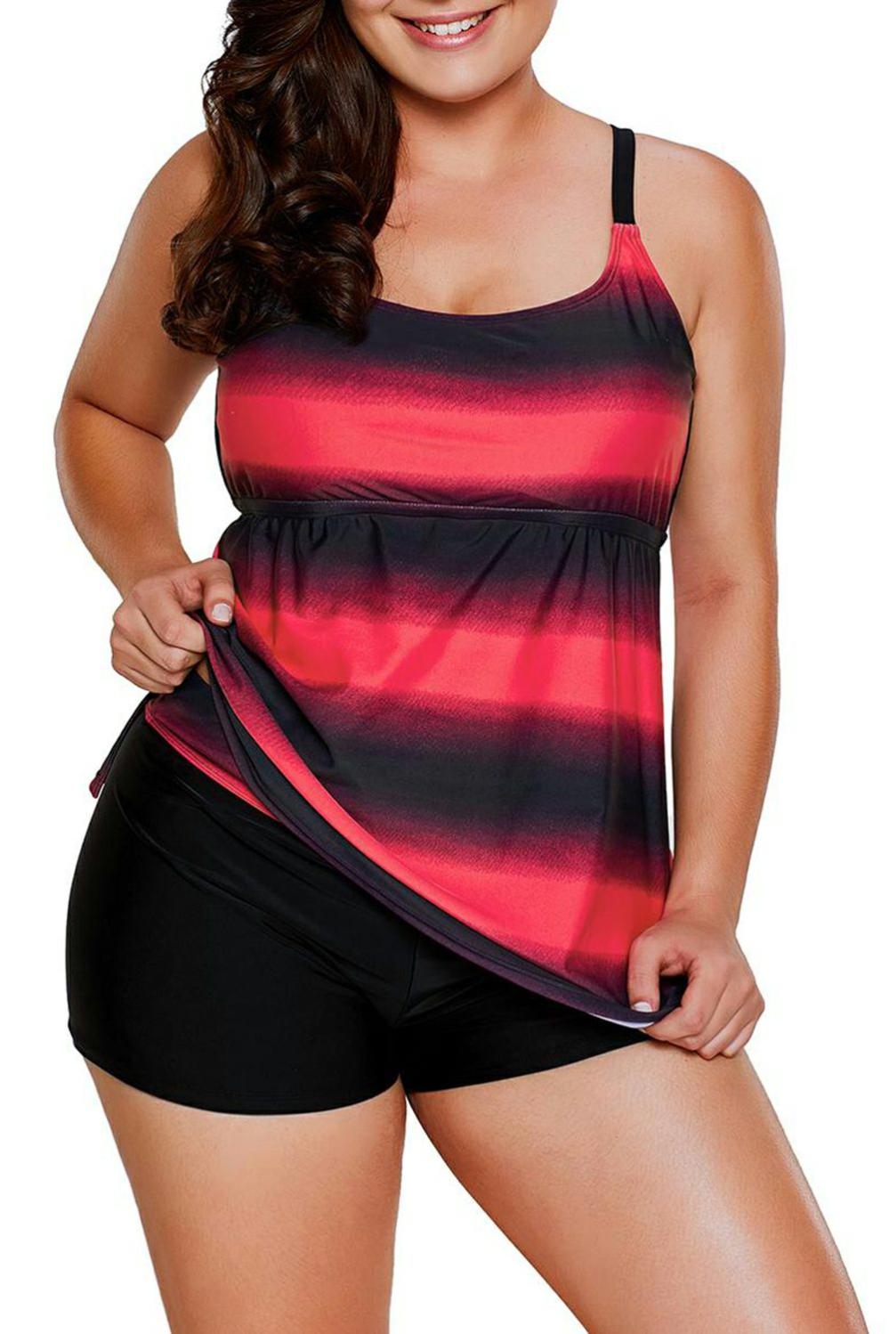 Womens  Plus Size Swimwear | Rosy Strappy Hollow-out Back Plus Size Tankini PLUS SIZE Plus Size Swimwear