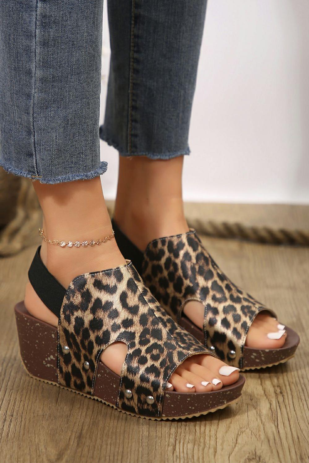 Womens  Sandals | Chestnut Leopard Print Hollow Out Wedge Sandals Sandals Chestnut